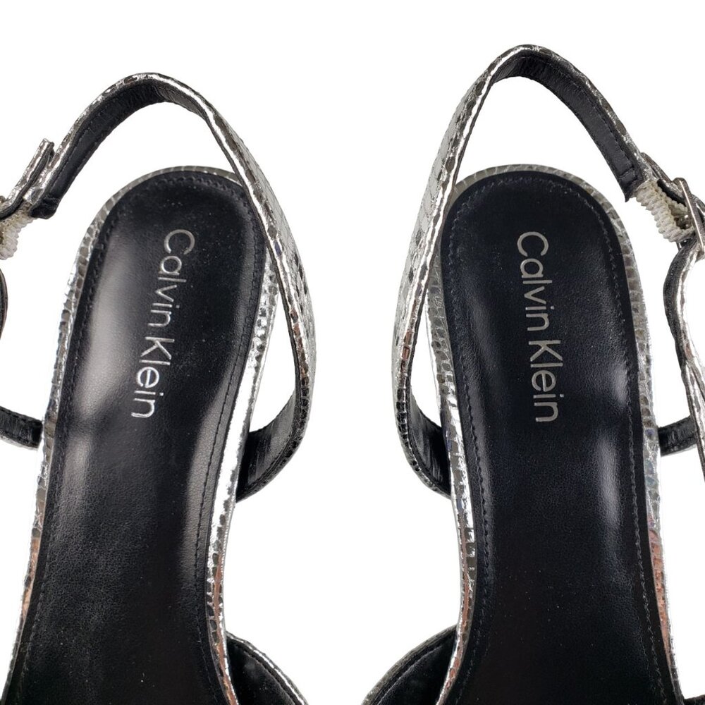 Calvin Klein Slingback Silver 2” Heels 9 Pointy Toe Worn Once Like New Condition - Picture 7 of 10